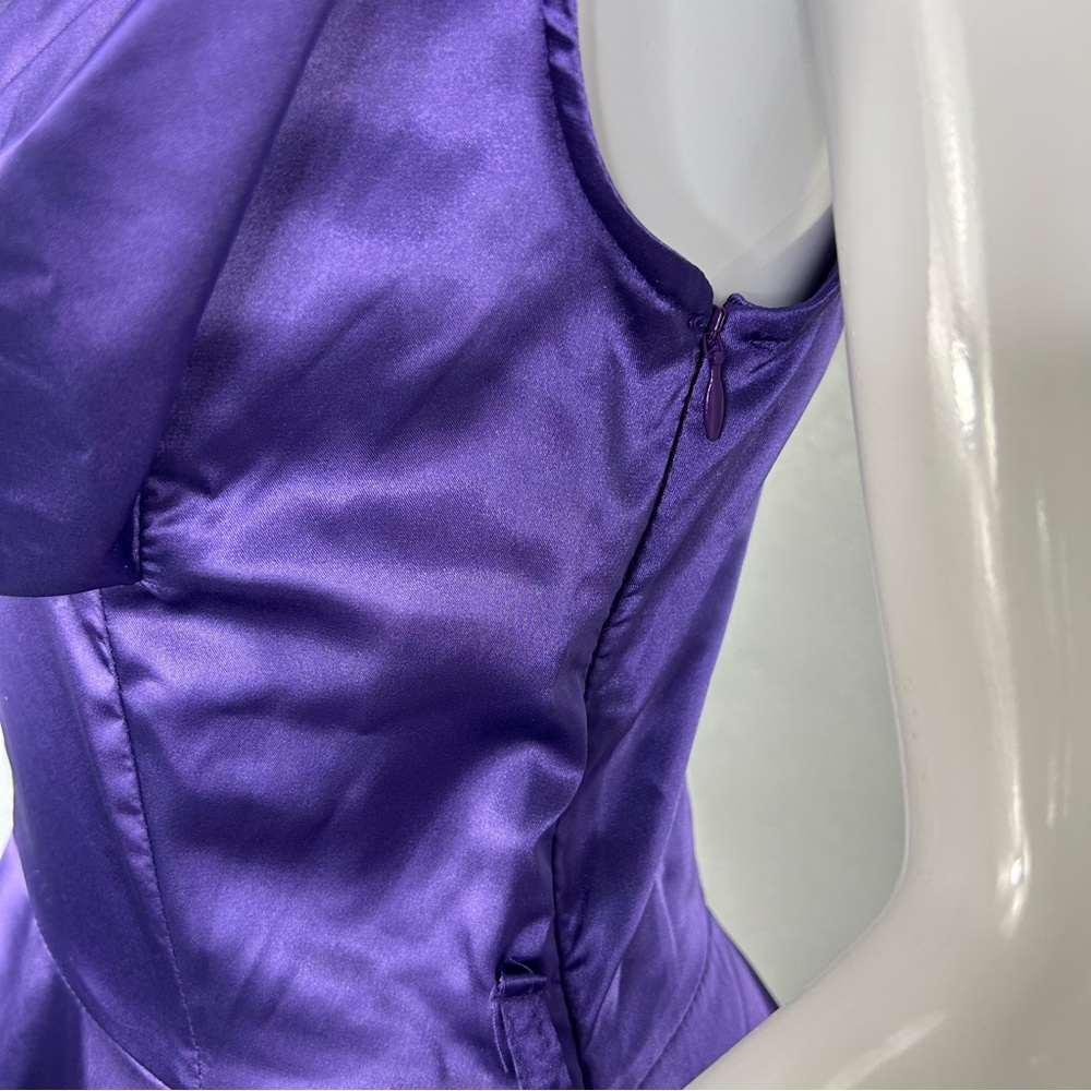 H & R London Purple Satin Retro Pin Up Style Fit Flare Tea Length Dress US 6 - Picture 3 of 15